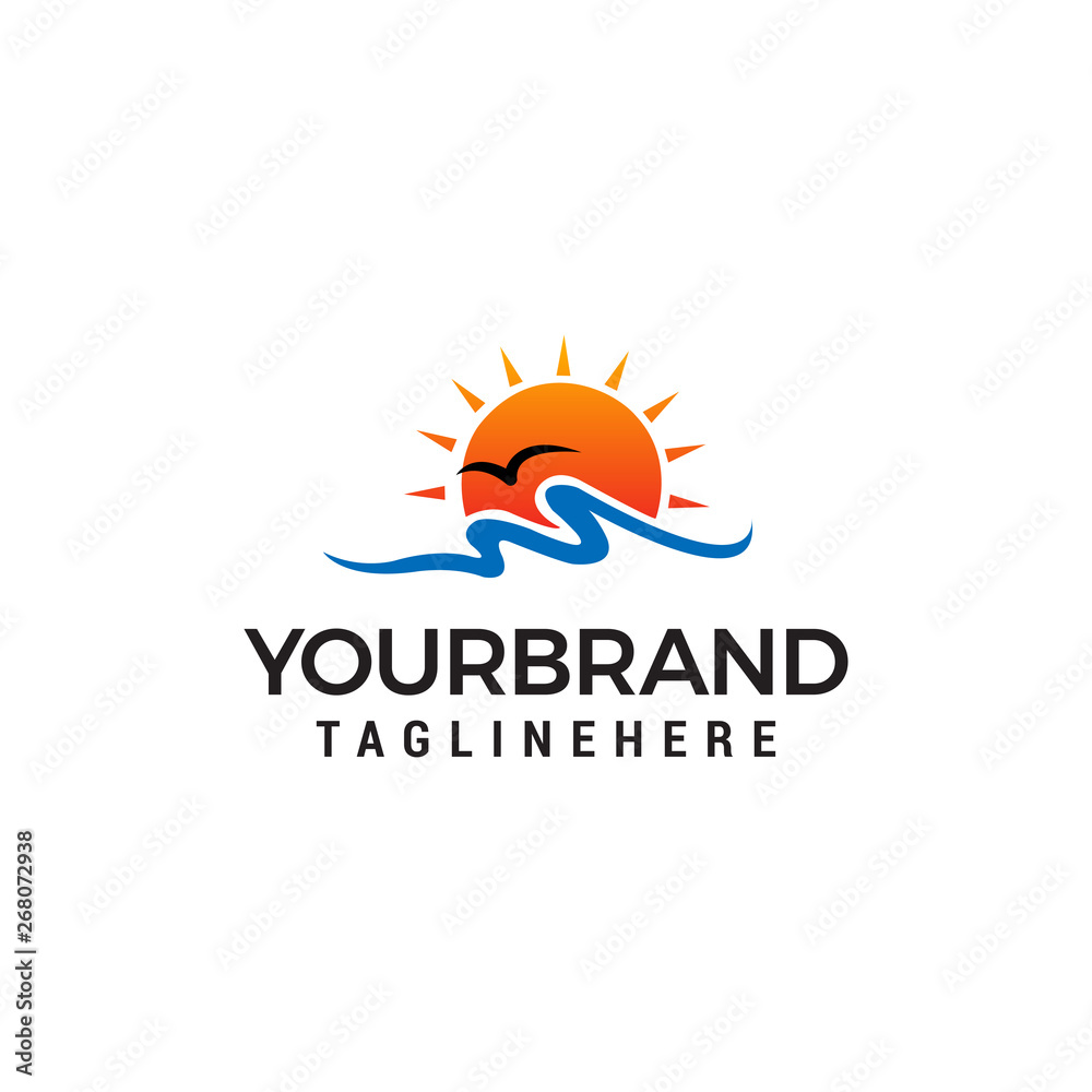 sun beach logo design concept template vector sun beach logo design concept template vector