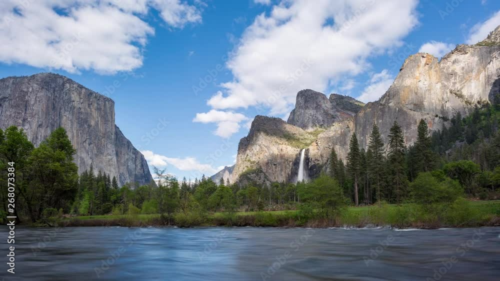 Yosemite National Park River, Trees and El Capitan Timelapse