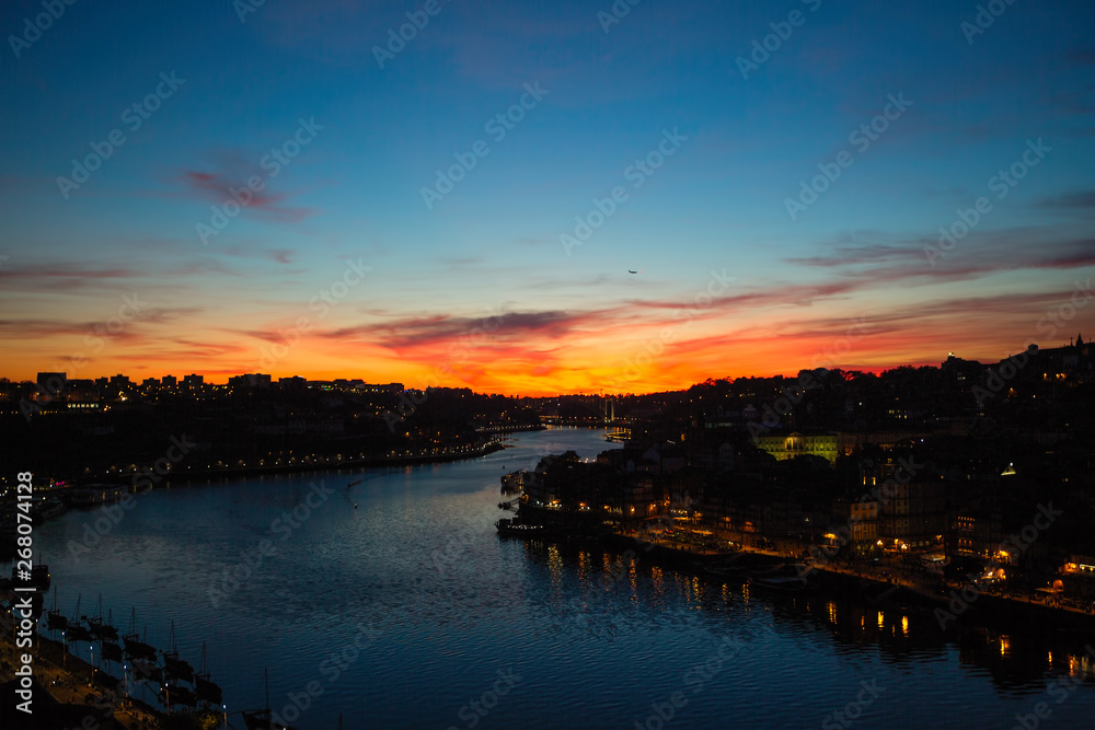 Douro river at dusk, night in the center of Porto, Portugal. Douro river at dusk, night in the center of Porto, Portugal.