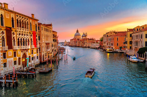 View of Grand Canal from Bridge Ponte dell'Accademia on sunset. Venice. Italy © Elena Odareeva