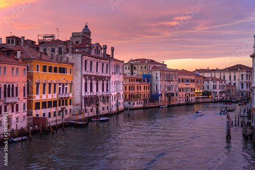 View of Grand Canal from Bridge Ponte dell'Accademia on sunset. Venice. Italy © Elena Odareeva