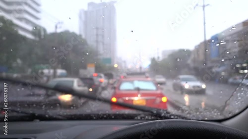 interior of car driving on city