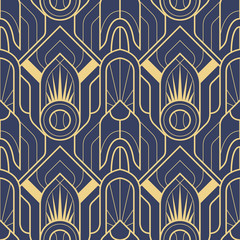 Sierkussen Art deco patronen Abstract blue art deco seamless pattern  © lumyaisweet