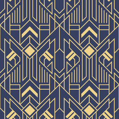 Wandcirkels Blauw goud patronen Art deco tegelmotief in blauwtinten  © lumyaisweet