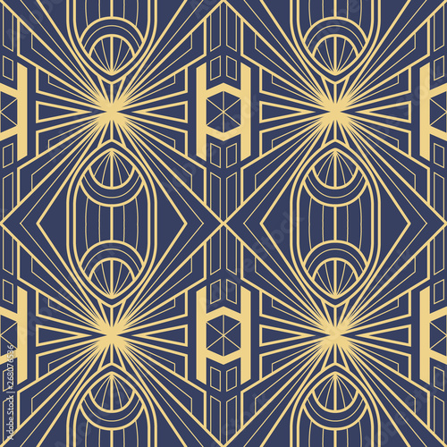 Vector Abstract art deco modern geometric tiles blue color pattern
