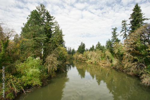 Rising water level during springtime of the Tualatin River  a tributary of the Willamette River in Oregon.