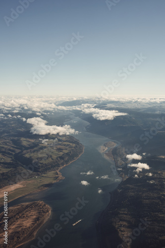 Ariel view of Columbia River Gorge.