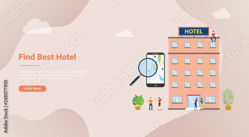 find hotel or search hotels concept for website template banner or landing homepage with modern flat style - vector