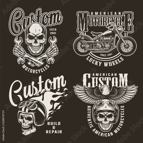 Vintage monochrome custom motorcycle prints