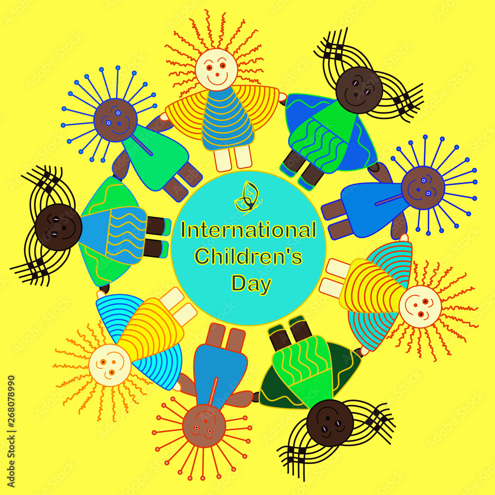 International Children's Day card. Children of different ethnicity and