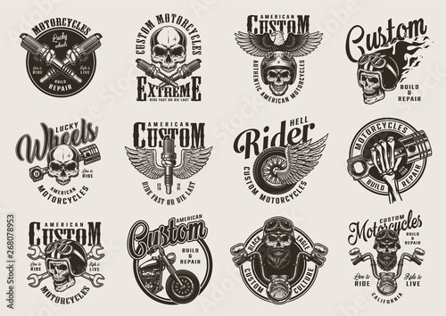 Vintage custom motorcycle badges