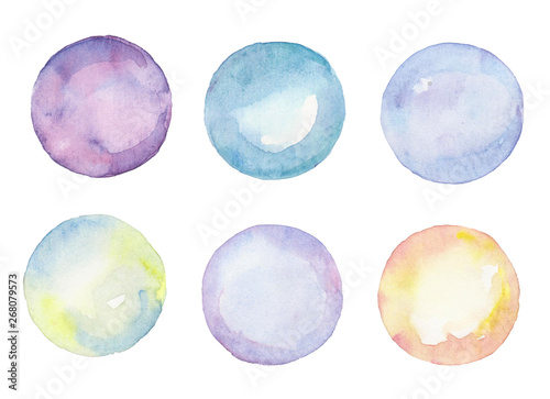 Watercolor collection of color bubbles. 