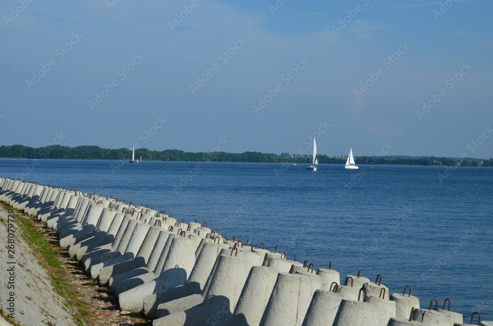 View at beautiful lake in Poland (Mazury) at sunny vacation day