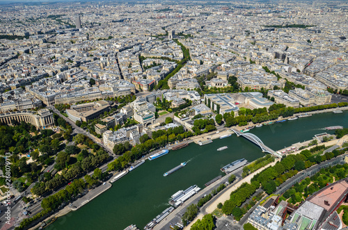 Paris  France view at the Seine river in Paris from Eiffel Tower at sunny day