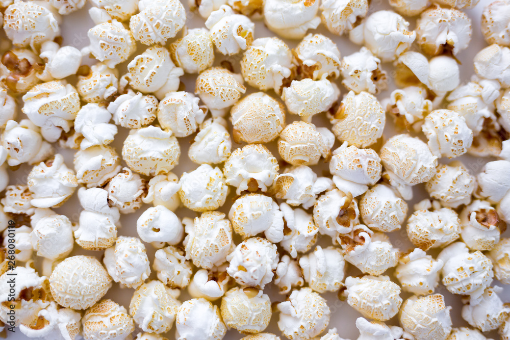close up of crunchy salted popcorn