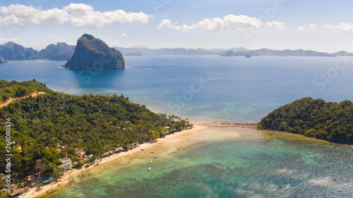 Seacoast with lagoon and islands. Nature and settlements of the Philippines.El Nido aerial view. © Tatiana Nurieva