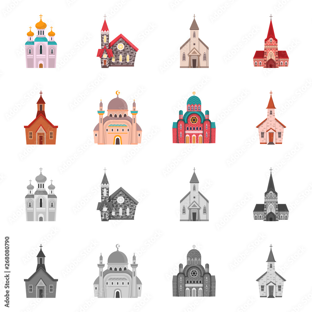 Isolated object of cult and temple sign. Collection of cult and parish stock vector illustration.