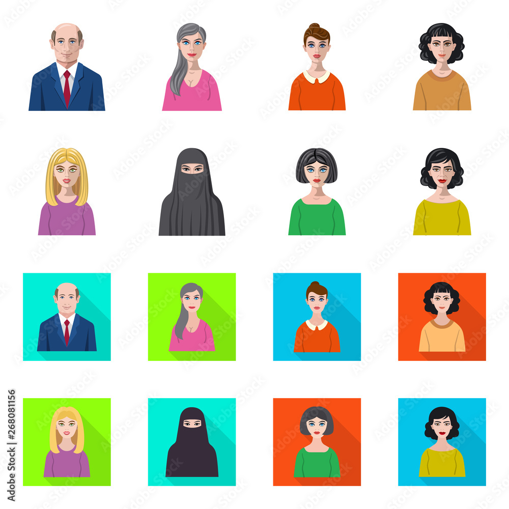 Isolated object of hairstyle and profession sign. Collection of hairstyle and character stock vector illustration. Isolated object of hairstyle and profession sign. Collection of hairstyle and character stock vector illustration.