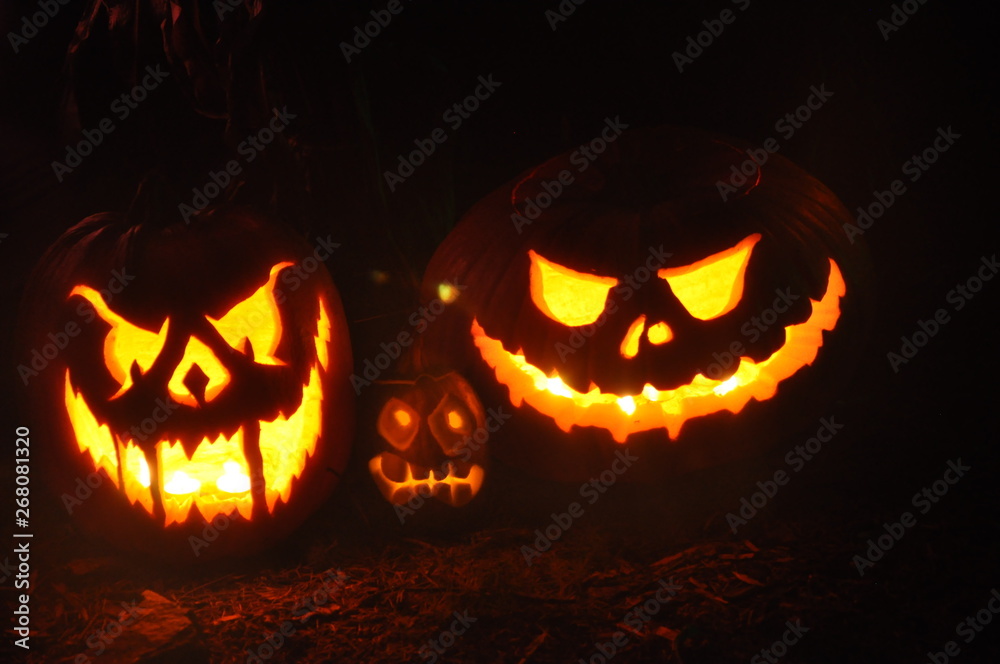 Naklejka premium Lighted Jack-O-Lanterns