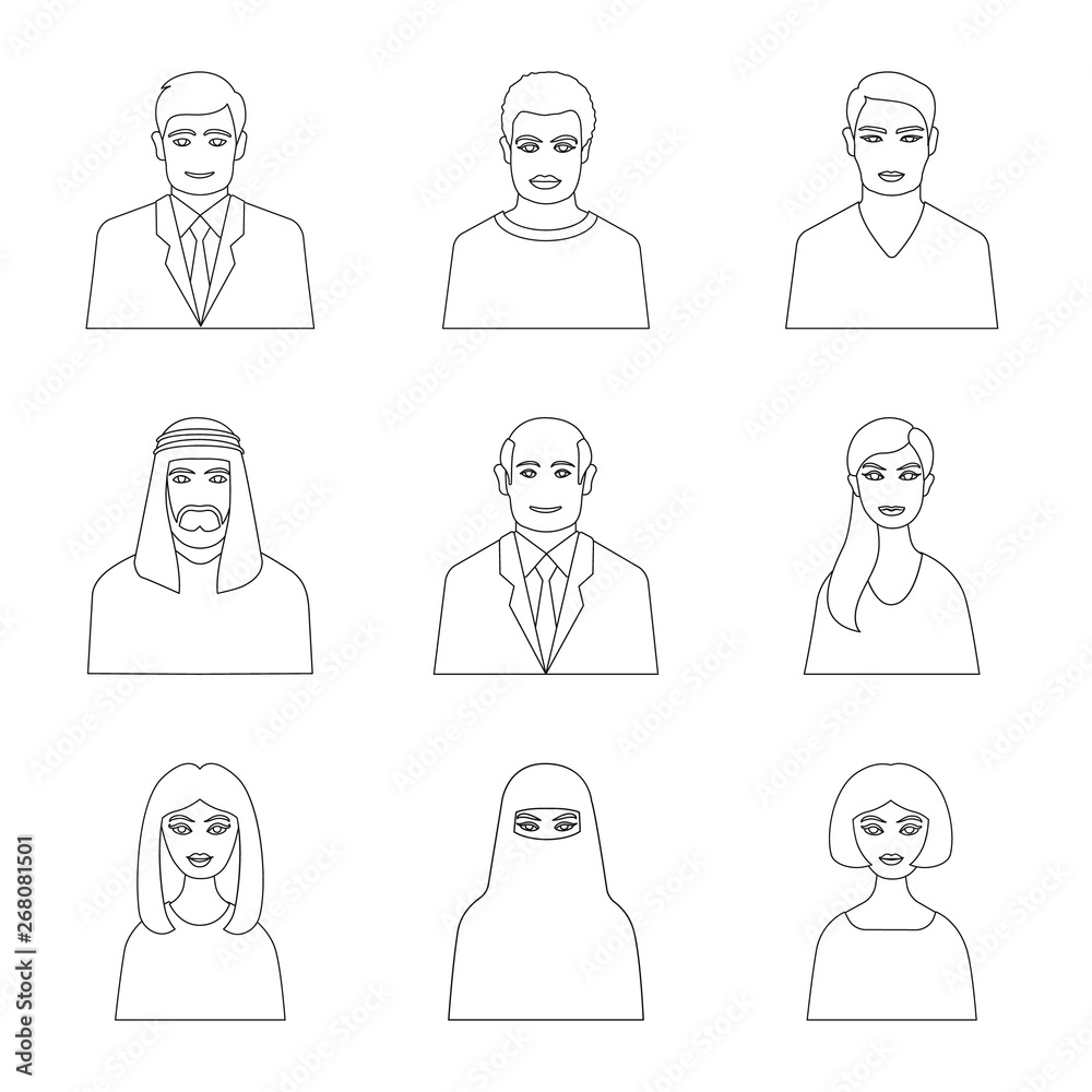 Vector design of character and avatar sign. Collection of character and person vector icon for stock. Vector design of character and avatar sign. Collection of character and person vector icon for stock.