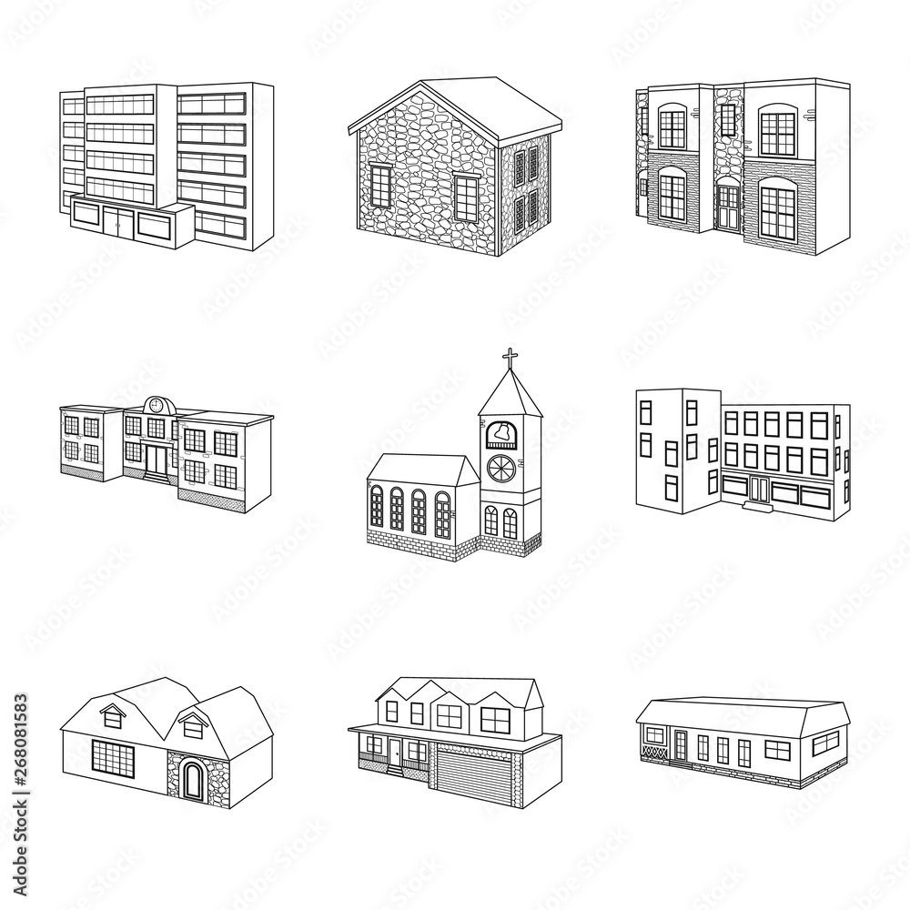 Vector illustration of city and construction sign. Set of city and estate stock vector illustration. Vector illustration of city and construction sign. Set of city and estate stock vector illustration.