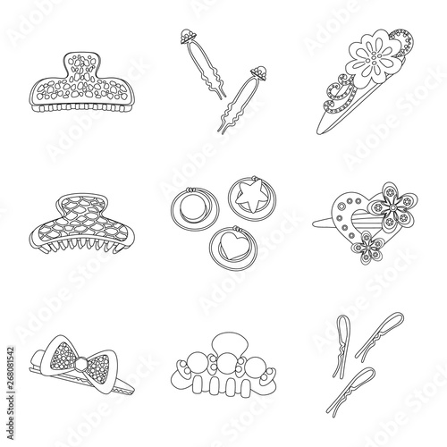 Vector design of hairdressing and hairclip symbol. Collection of hairdressing and accessories vector icon for stock.