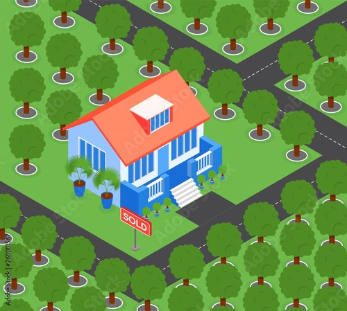 House Surrounded by Trees Vector Illustration. 