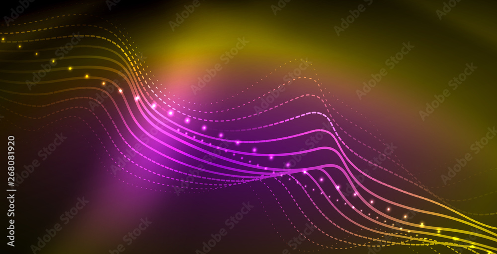 Glowing abstract wave on dark, shiny motion, magic space light. Techno abstract background Glowing abstract wave on dark, shiny motion, magic space light. Techno abstract background