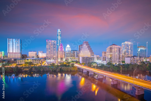 Downtown Skyline of Austin, Texas in USA from top view