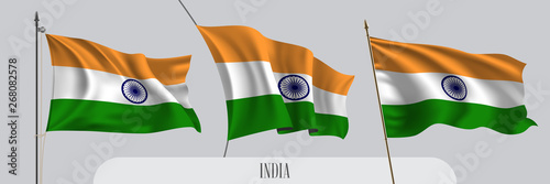 Set of India waving flag on isolated background vector illustration