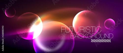 Blurred neon glowing round shapes, abstract circles and lights