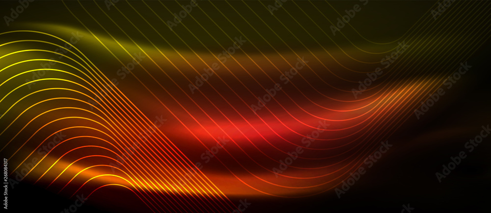 Neon square shapes lines on glowing light background Neon square shapes lines on glowing light background