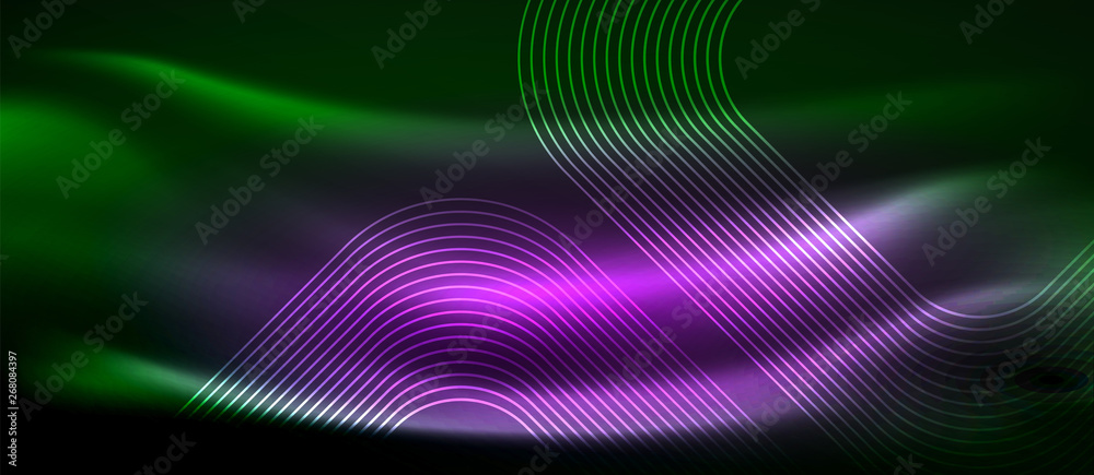 Dark background with neon glowing elements, shiny motion concept Dark background with neon glowing elements, shiny motion concept