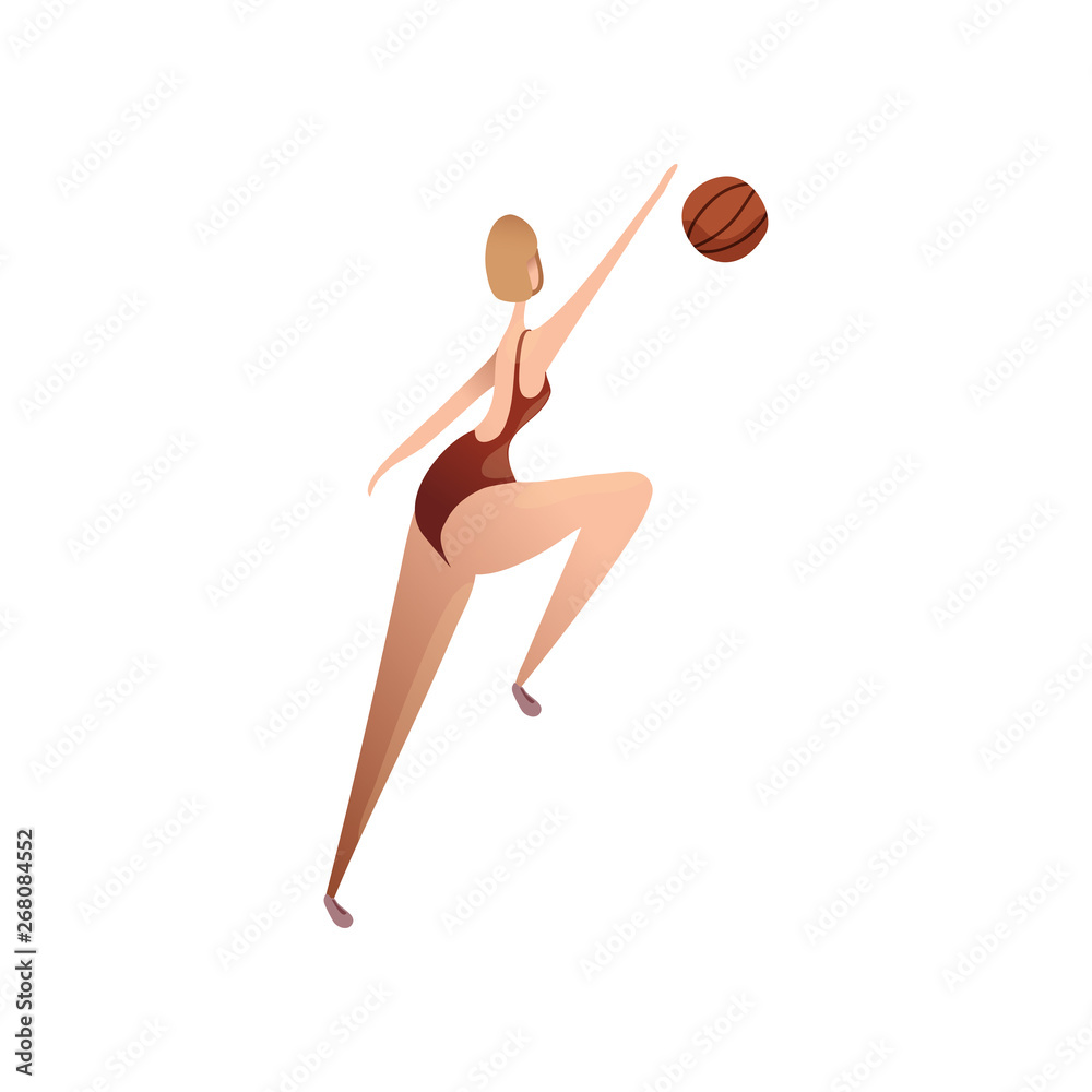 Fototapeta premium Woman playing basketball. Vector illustration on white background.
