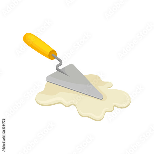 Trowel with a yellow handle. Vector illustration on white background.