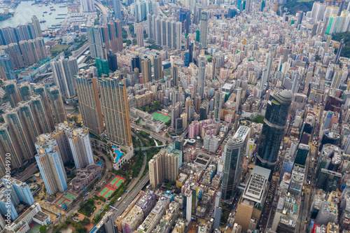 Top view of Hong Kong downtown city in Kowloon side