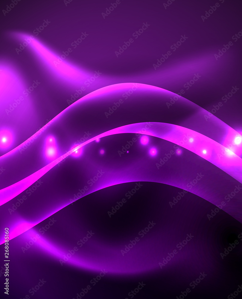 Glossy glowing neon light wave background