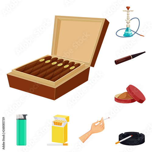 Vector illustration of cigarette and tobacco icon. Set of cigarette and nicotine stock symbol for web.