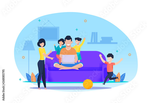 Work and Family Life Balance Flat Vector Cartoon