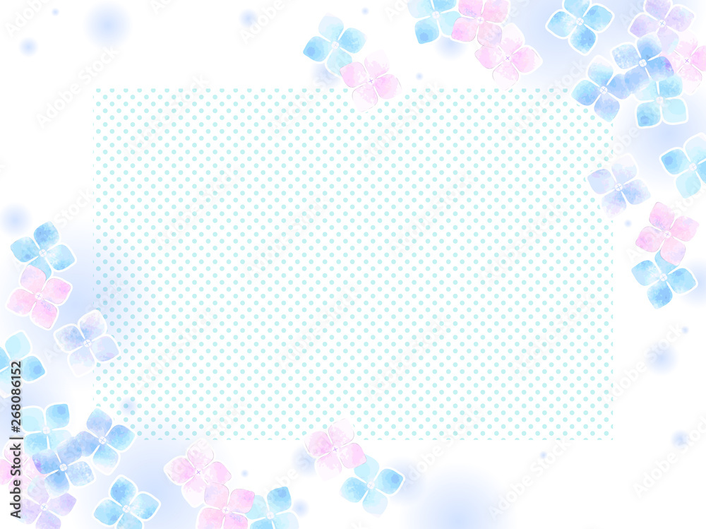 色とりどりの紫陽花の花のイラスト背景、水彩風 色とりどりの紫陽花の花のイラスト背景、水彩風
