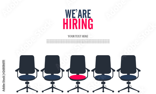 office chair, a sign vacant and inscription we're hiring with icons on background. Vector illustration. - Vector