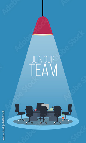 Spotlight Resource join our team concept with Illustration vector cartoon flat of vacant office chair as find job or search career as concept - Vector