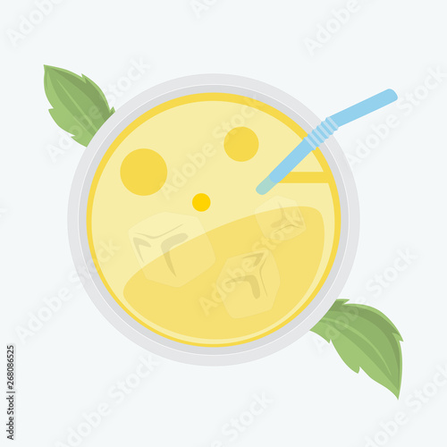 Lemonade in a glass with ice and mint - Vector illustration of a refreshing drink view on top