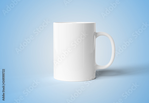 Blank mug mockup isolated on blue 3D rendering