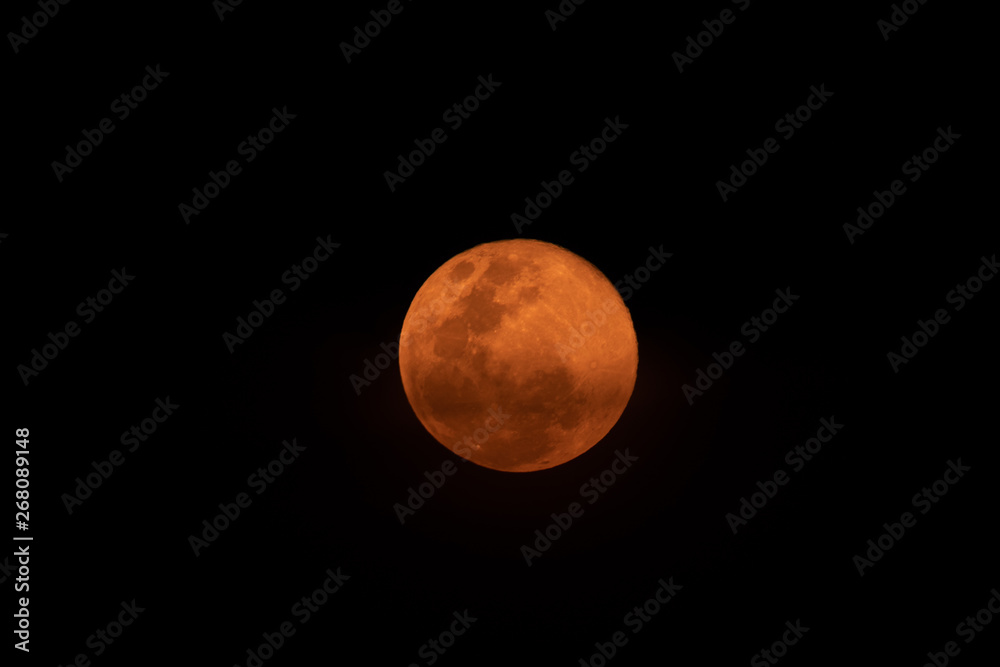 Obraz premium Big Full moon in orange color with black dark sky background