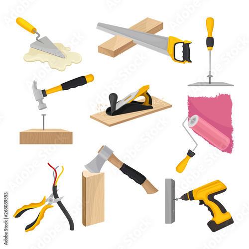 Set of construction tools. Vector illustration on white background.