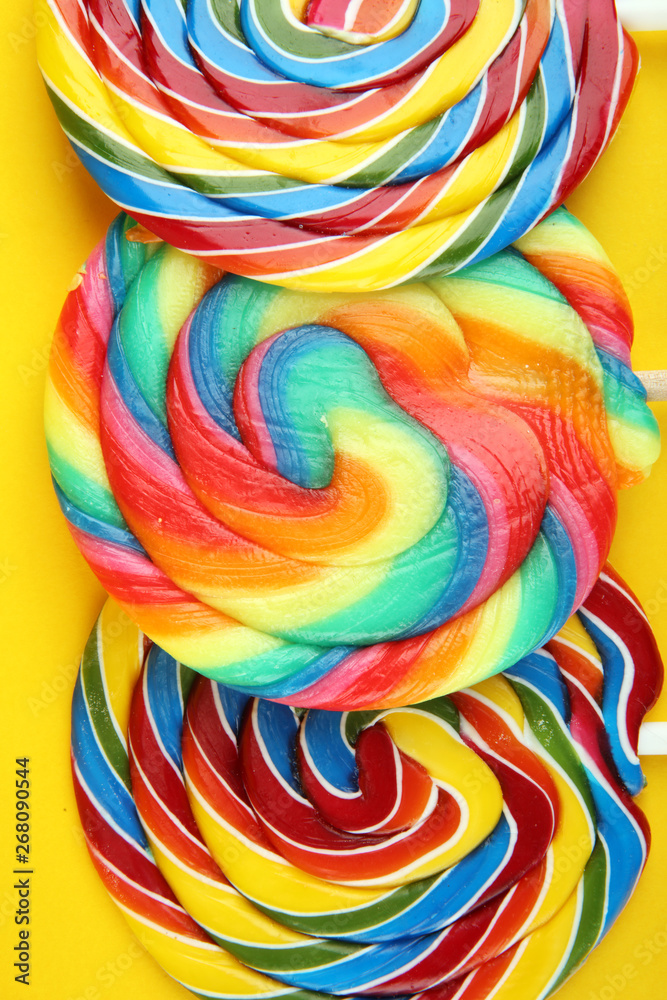 lolly candies with sugar. colorful array of childs lollipops sweets and treats with candy