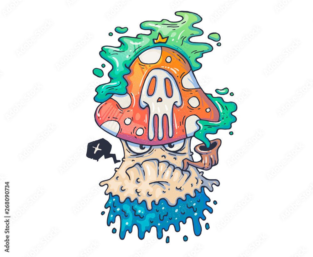 Funny poisonous mushroom. Cartoon illustration for print and web. Character in the modern graphic style.