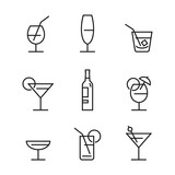 Szklanki z alkoholem i innymi drinkami. Zestaw ikon wektor