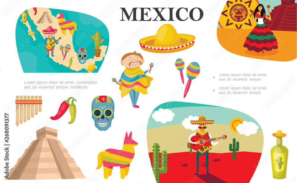 Flat Mexican Elements Composition Flat Mexican Elements Composition
